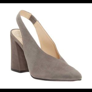 Vince Camuto Almista gray suede block slingback heel